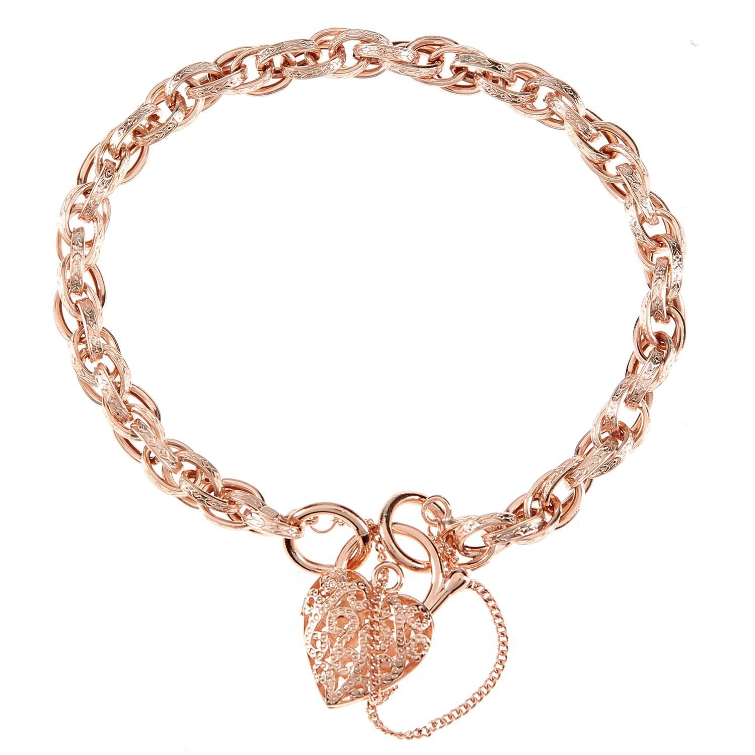 9ct Rose Gold  Padlock Prince of Wales Charm Bracelet 5mm 7.5 inch - BT1AXL624R
