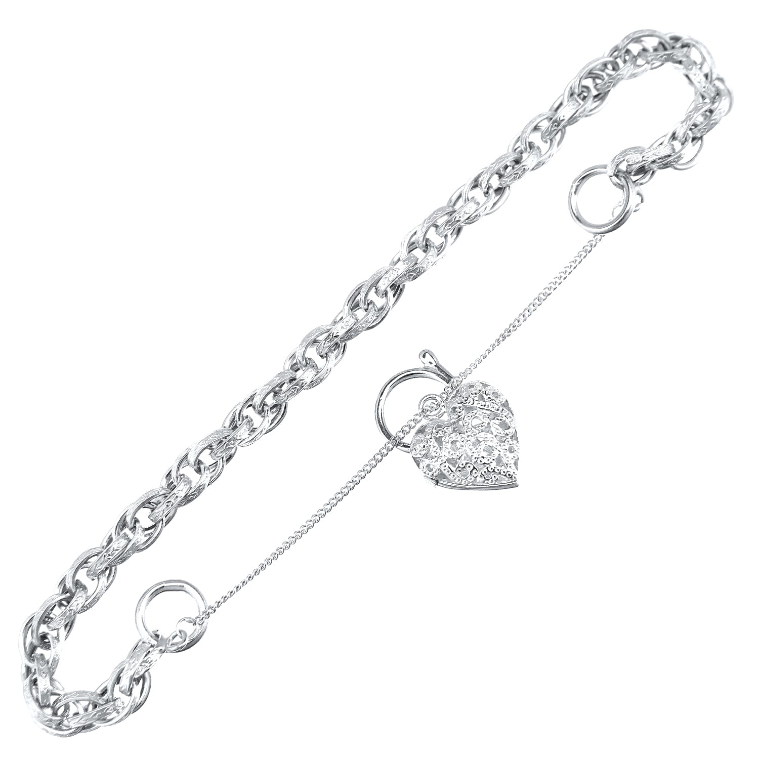 9ct White Gold  Padlock Charm Bracelet 5mm 7.5 inch - BT1AXL624W