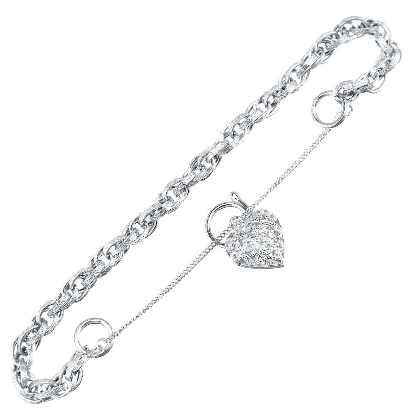 9ct White Gold  Padlock Prince of Wales Bracelet 5mm 7.5 inch - BT1AXL624W