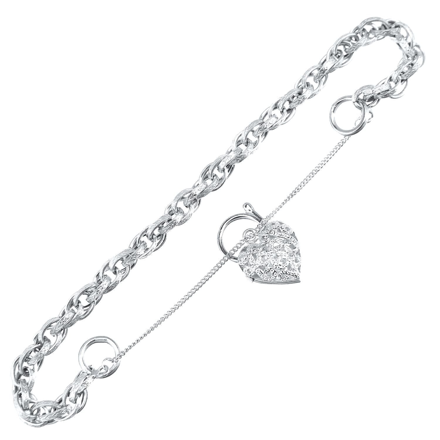 9ct White Gold  Padlock Prince of Wales Bracelet 5mm 7.5 inch - BT1AXL624W