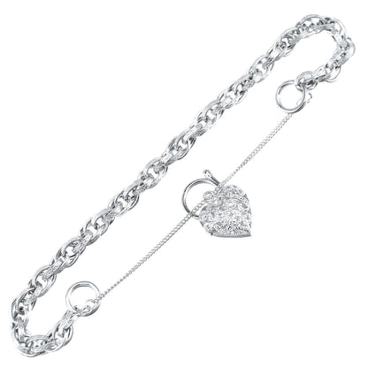 9ct White Gold  Padlock Prince of Wales Bracelet 5mm 7.5 inch - BT1AXL624W