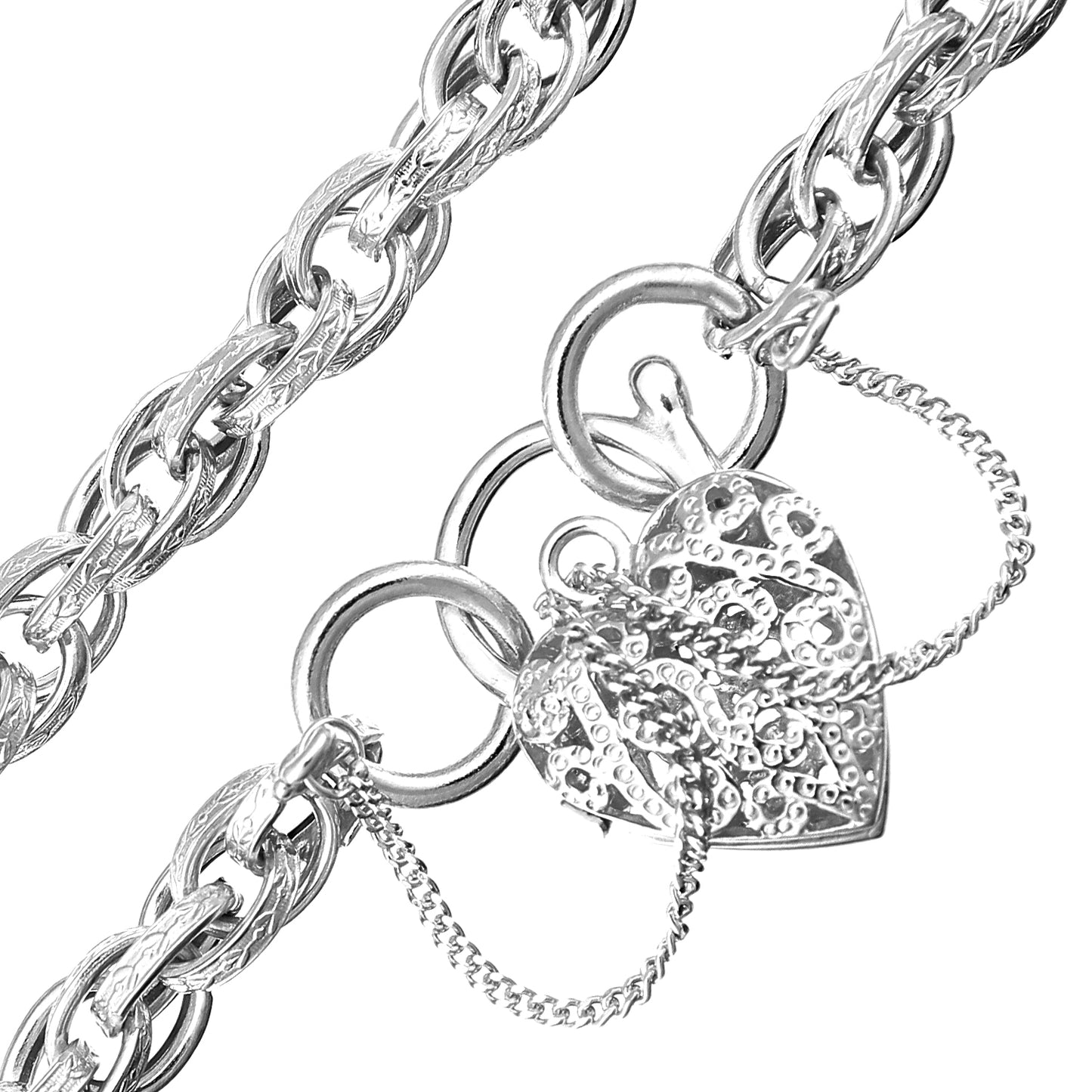 9ct White Gold  Padlock Charm Bracelet 5mm 7.5 inch - BT1AXL624W