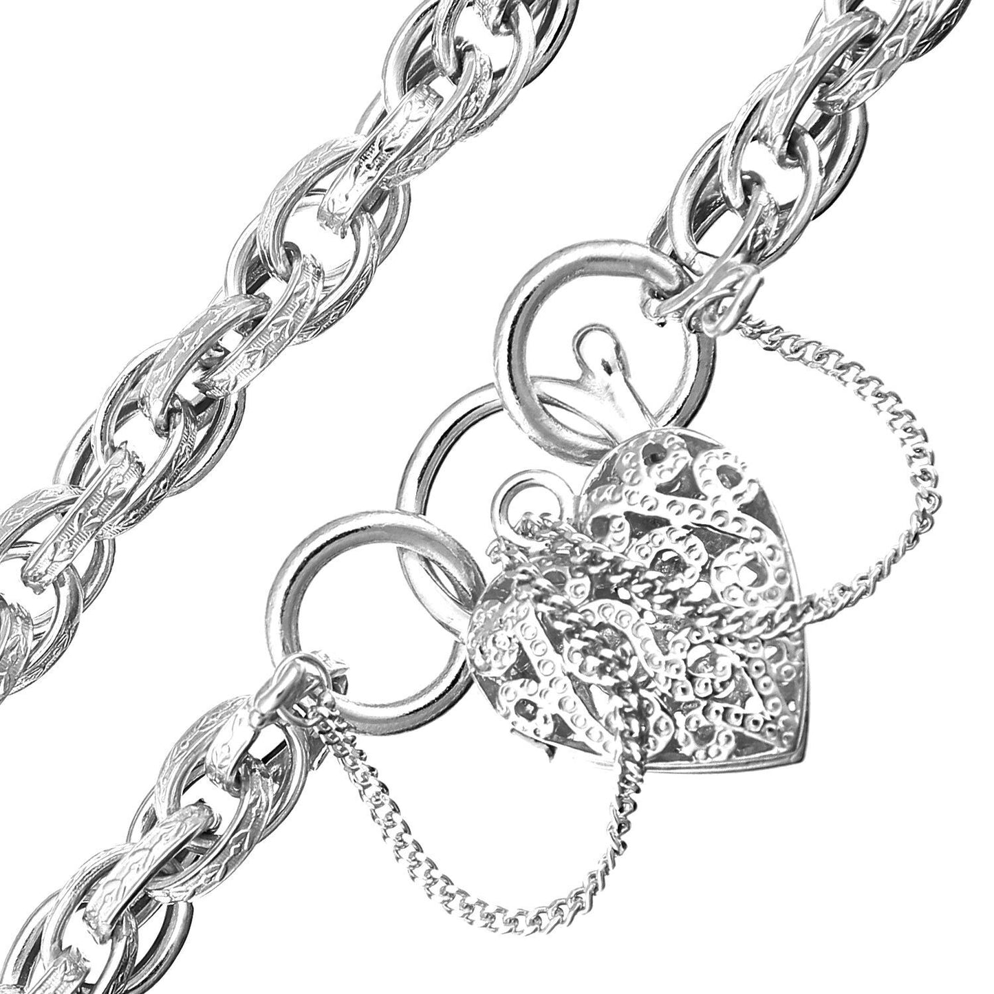 9ct White Gold  Padlock Prince of Wales Bracelet 5mm 7.5 inch - BT1AXL624W