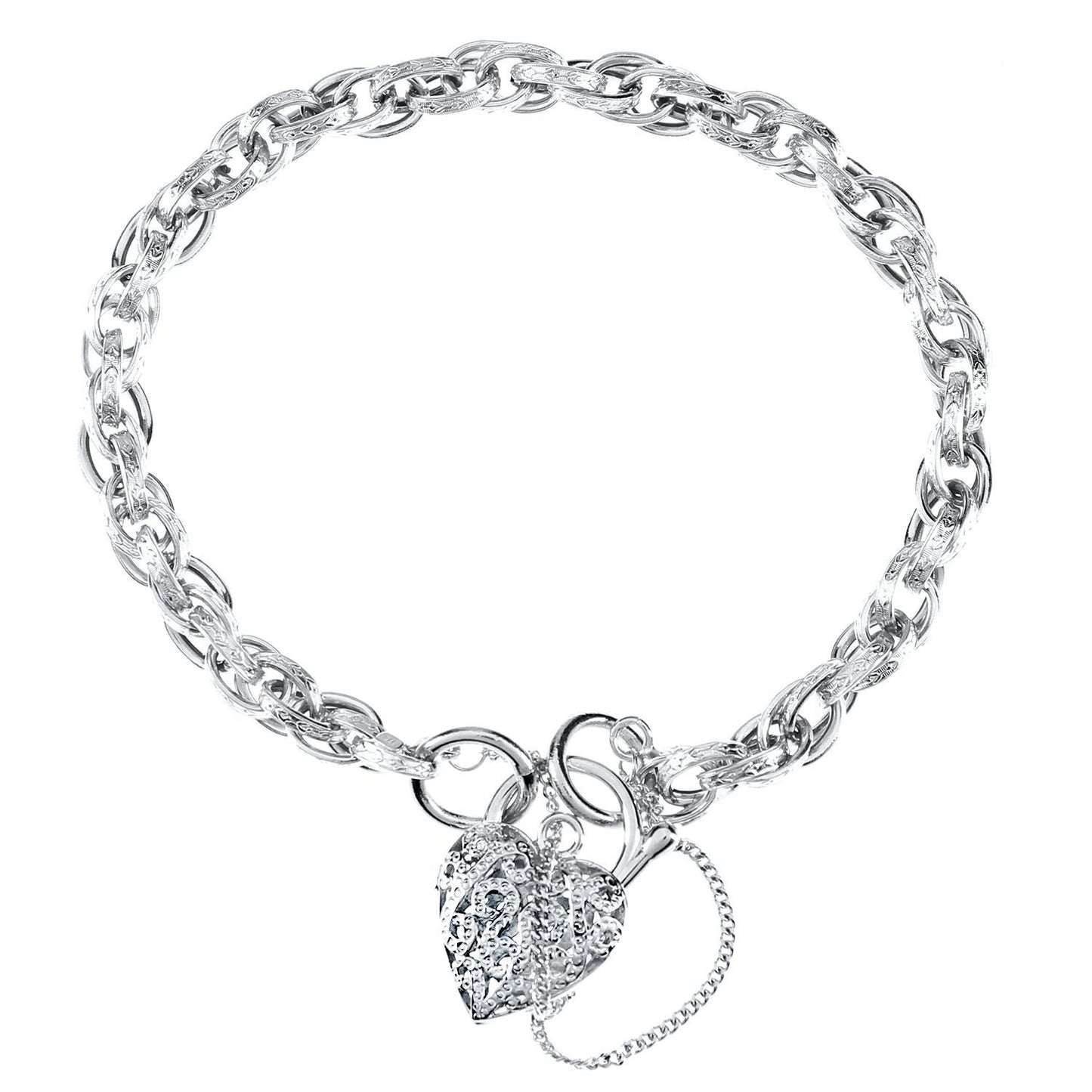 9ct White Gold  Padlock Prince of Wales Bracelet 5mm 7.5 inch - BT1AXL624W