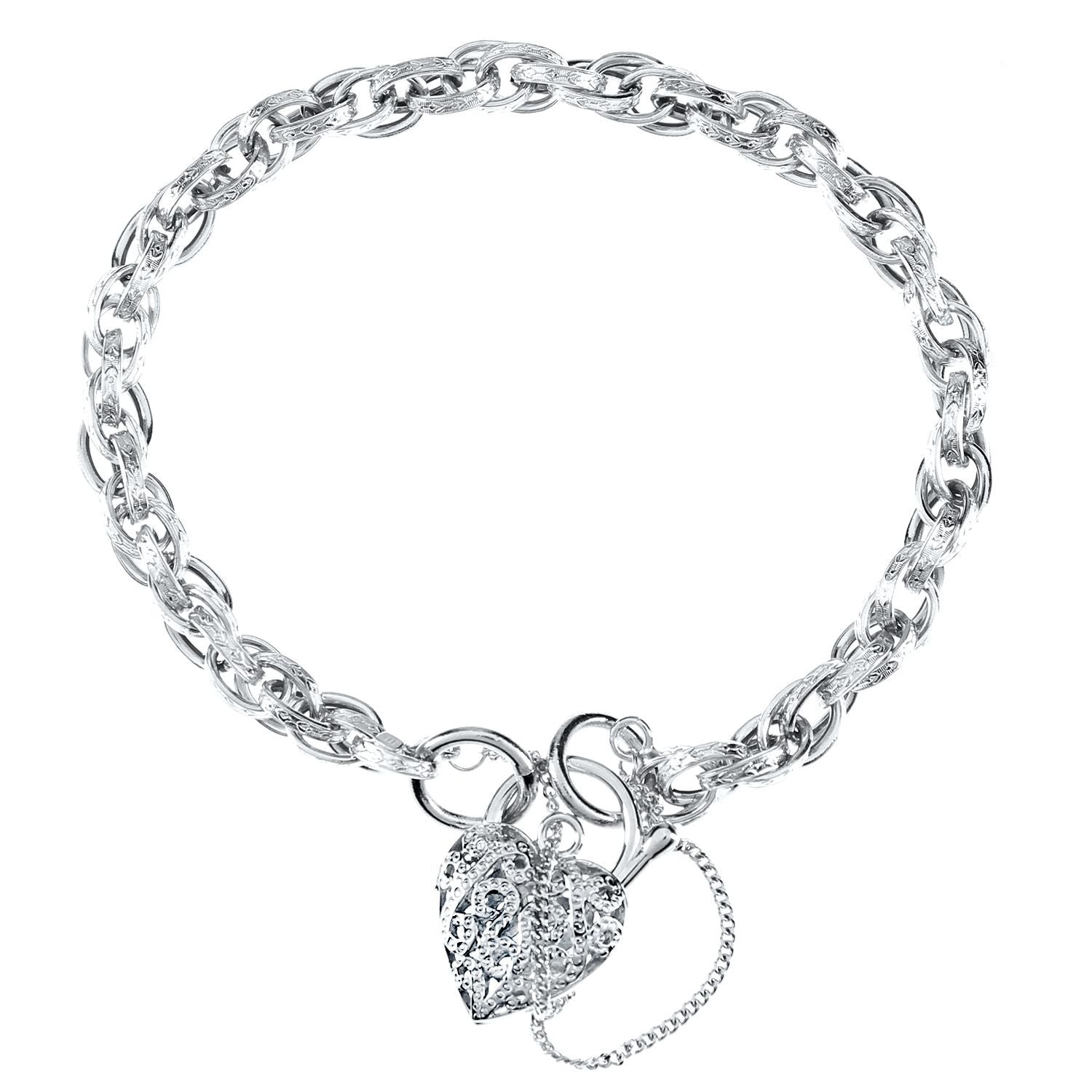 9ct White Gold  Padlock Prince of Wales Bracelet 5mm 7.5 inch - BT1AXL624W