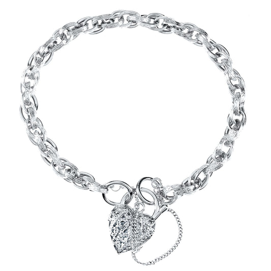 9ct White Gold  Padlock Prince of Wales Bracelet 5mm 7.5 inch - BT1AXL624W