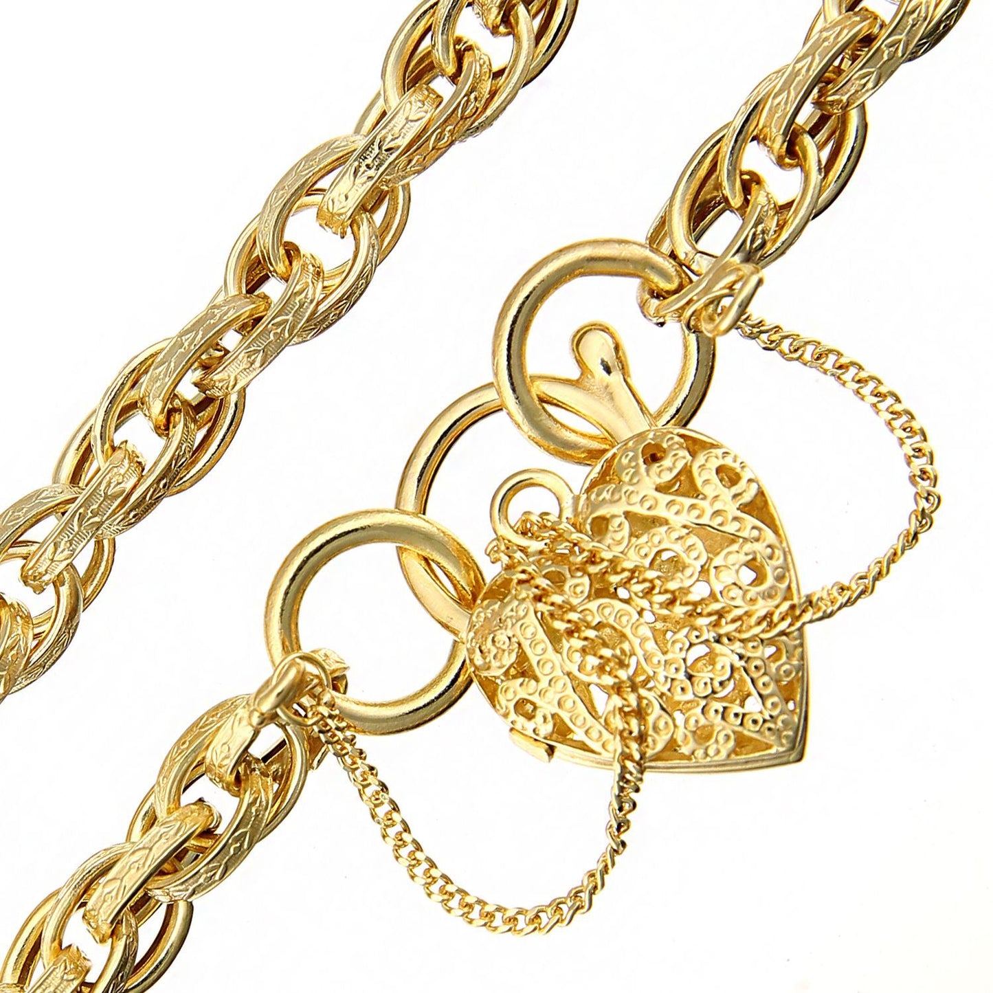 9ct Gold  Padlock Prince of Wales Charm Bracelet 5mm 7.5 inch - BT1AXL624Y