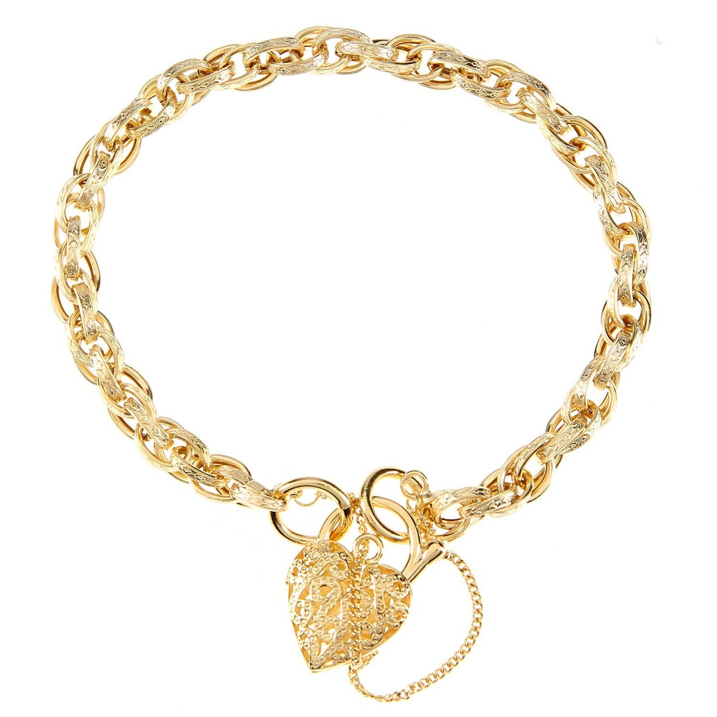 9ct Gold  Padlock Prince of Wales Charm Bracelet 5mm 7.5 inch - BT1AXL624Y