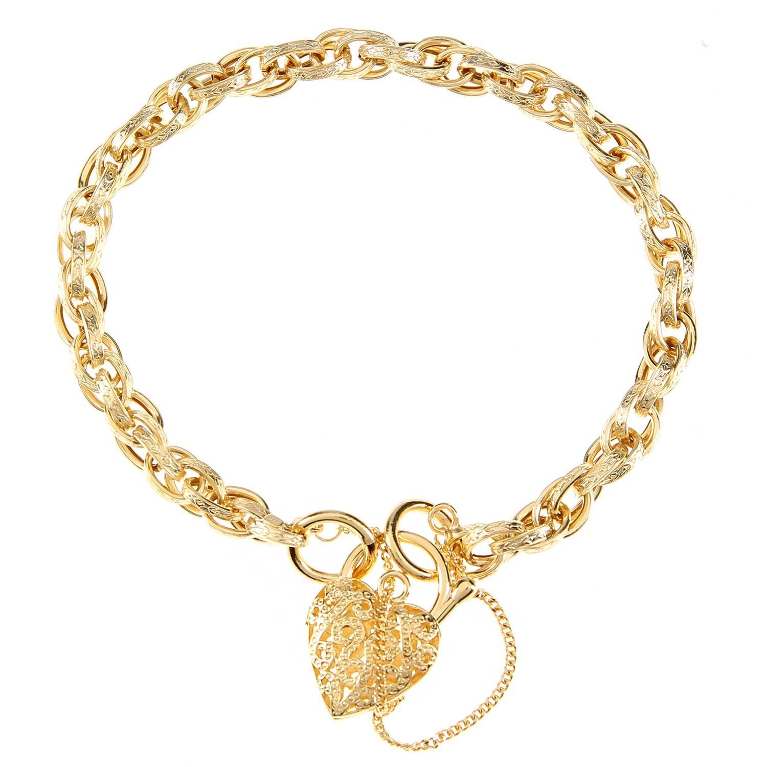 9ct Gold  Padlock Prince of Wales Charm Bracelet 5mm 7.5 inch - BT1AXL624Y