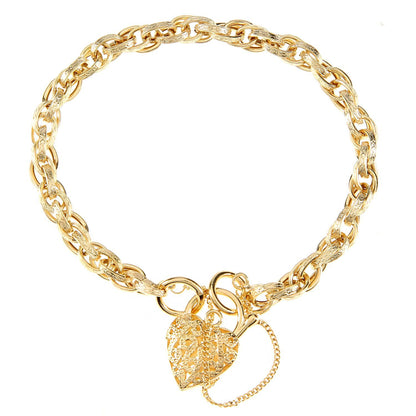 9ct Gold  Padlock Prince of Wales Charm Bracelet 5mm 7.5 inch - BT1AXL624Y
