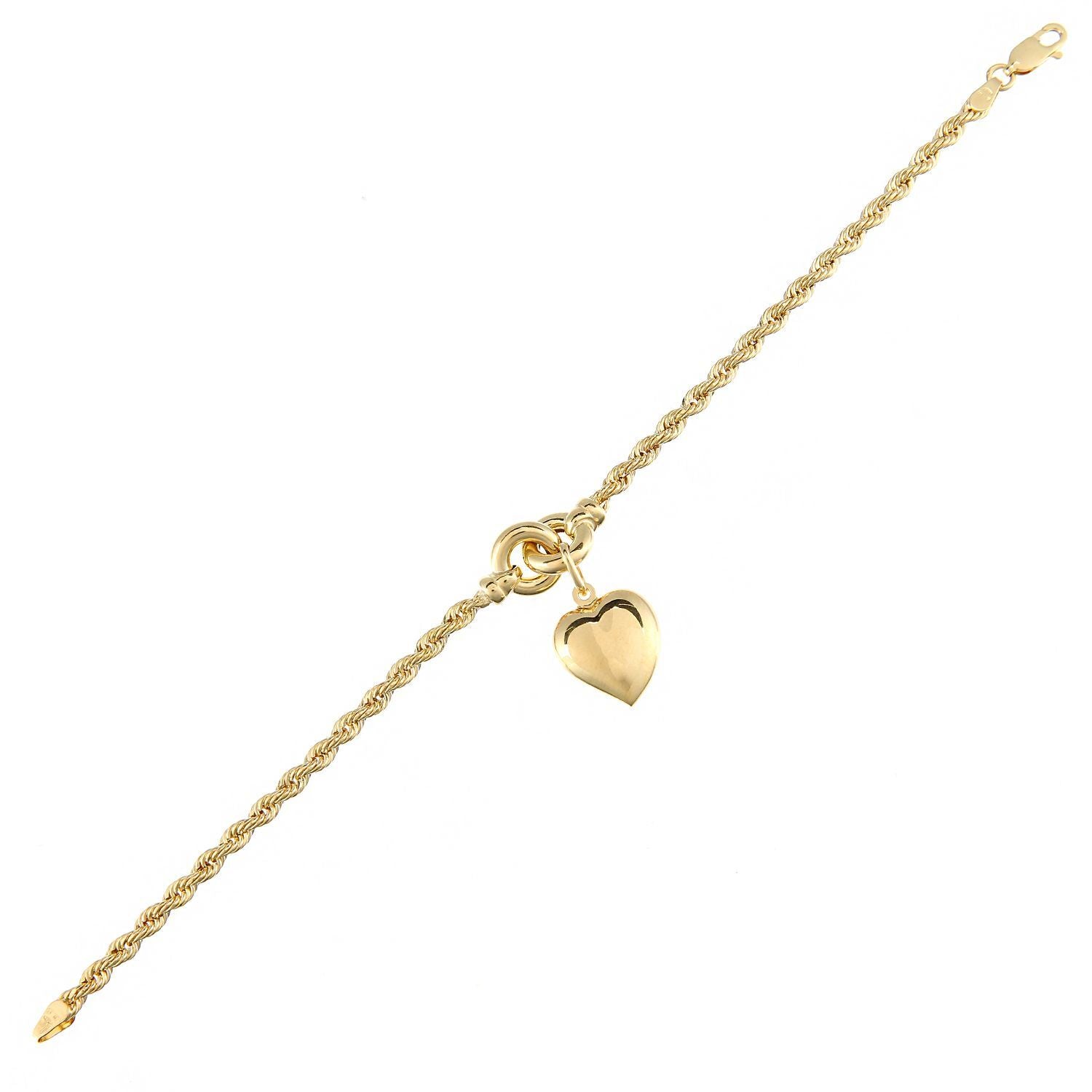 9ct Gold  Rope Charm Bracelet 3mm 7.5 inch - BT1AXL627Y