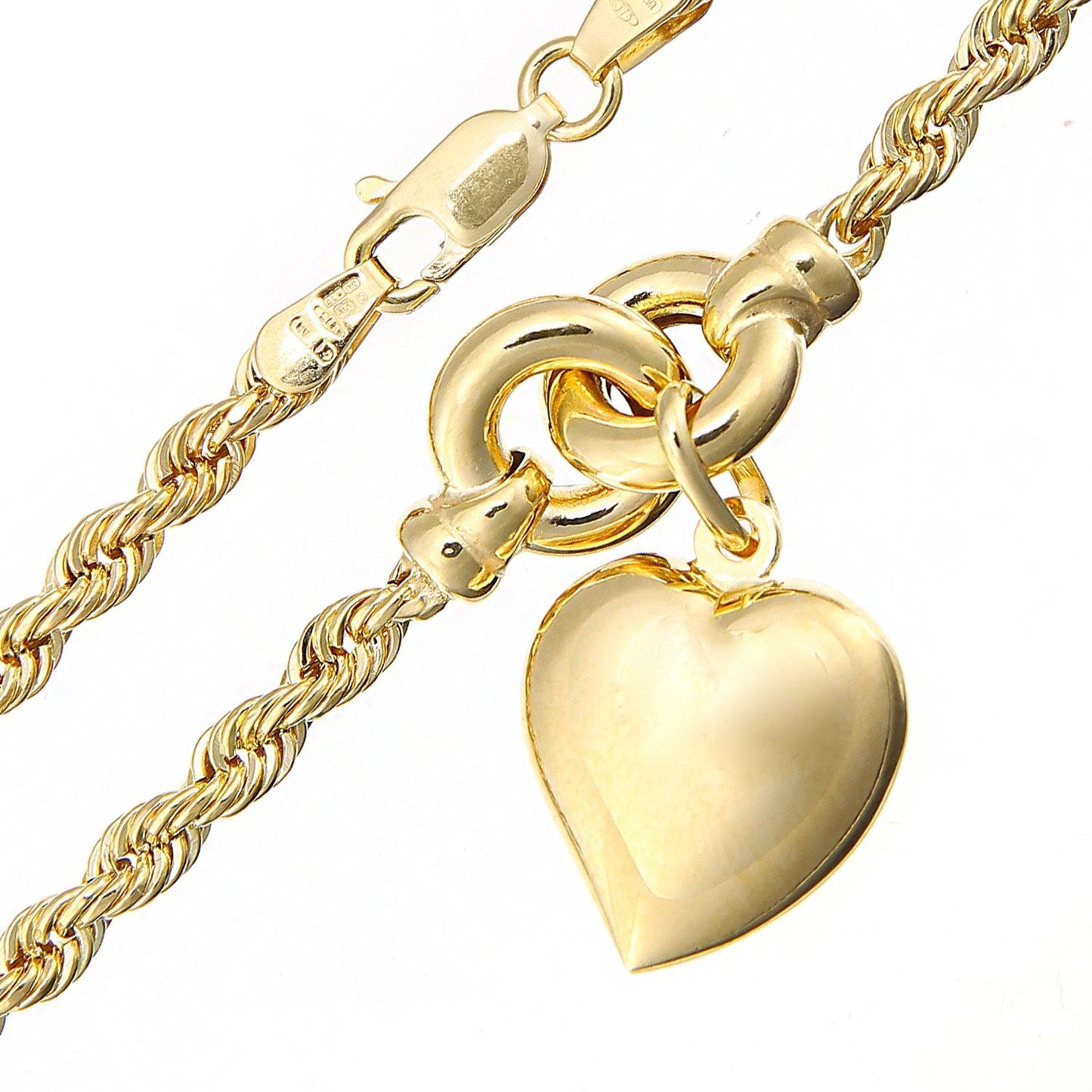 9ct Gold  Rope Charm Bracelet 3mm 7.5 inch - BT1AXL627Y