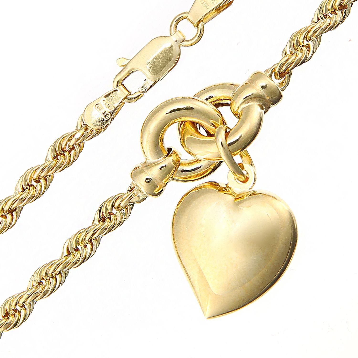 9ct Gold  Rope Charm Bracelet 3mm 7.5 inch - BT1AXL627Y