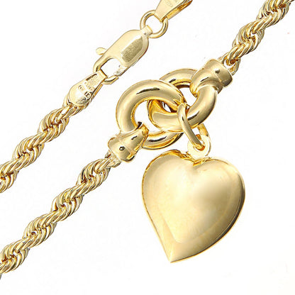 9ct Gold  Rope Charm Bracelet 3mm 7.5 inch - BT1AXL627Y