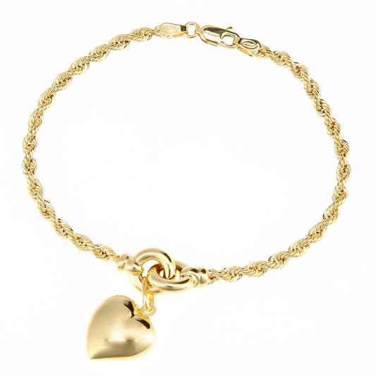 9ct Gold  Rope Charm Bracelet 3mm 7.5 inch - BT1AXL627Y