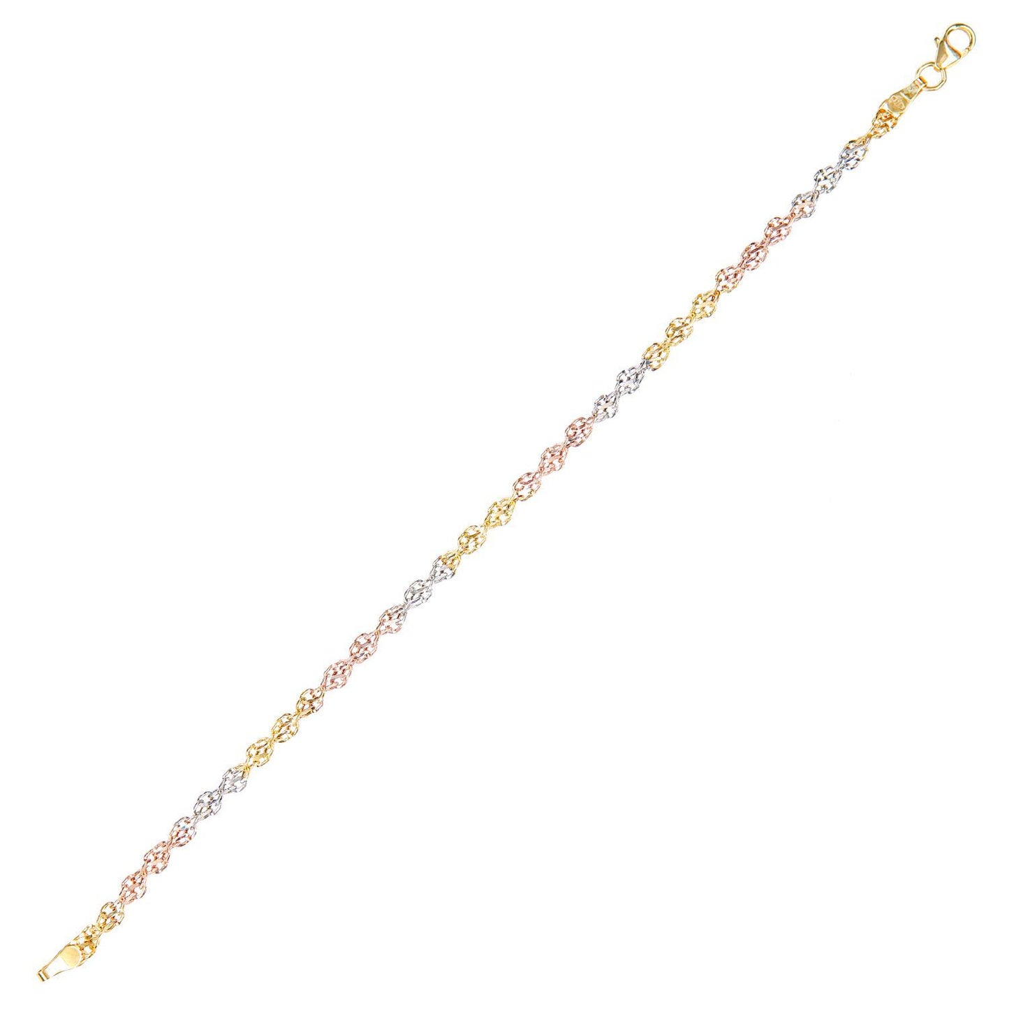 9ct 3 Colour Gold  Infinity Chain Bracelet 4mm 7.5 inch - BT1AXL8033COl