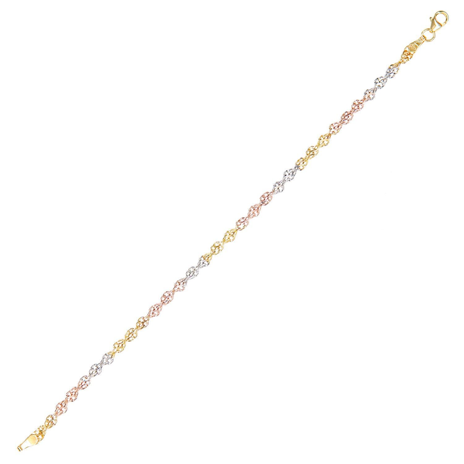 9ct 3 Colour Gold  Infinity Chain Bracelet 4mm 7.5 inch - BT1AXL8033COl