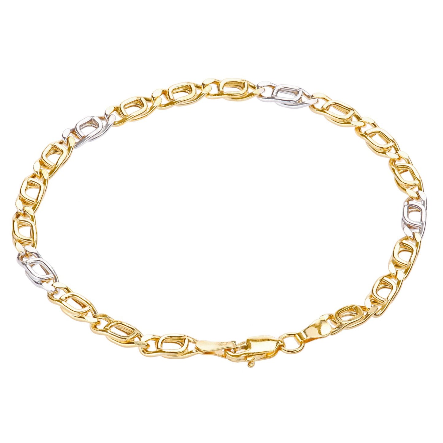 9ct White & Yellow Gold  Birds eye Chain Bracelet 4mm 7.5 inch - BT1AXL804YW
