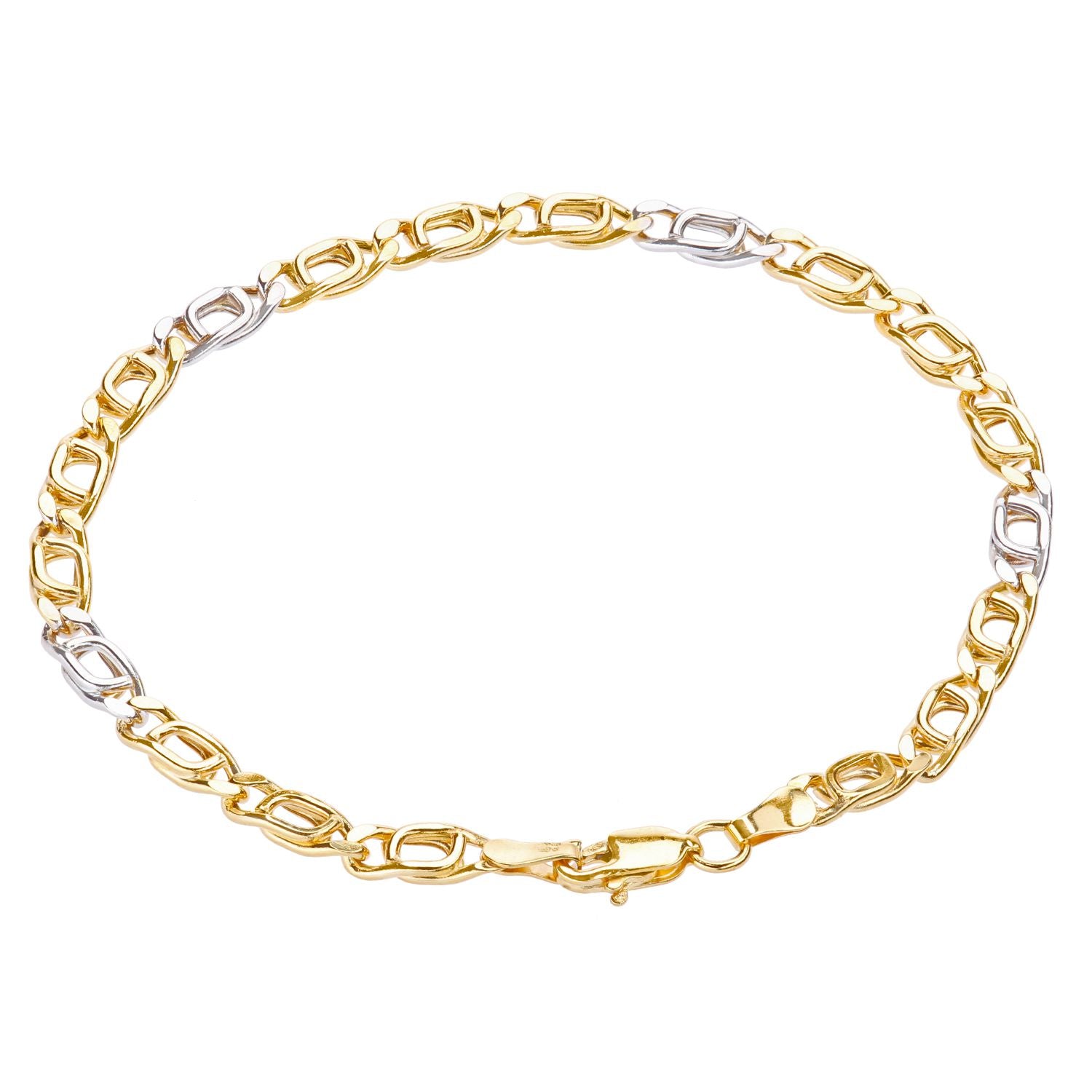9ct White & Yellow Gold  Birds eye Chain Bracelet 4mm 7.5 inch - BT1AXL804YW