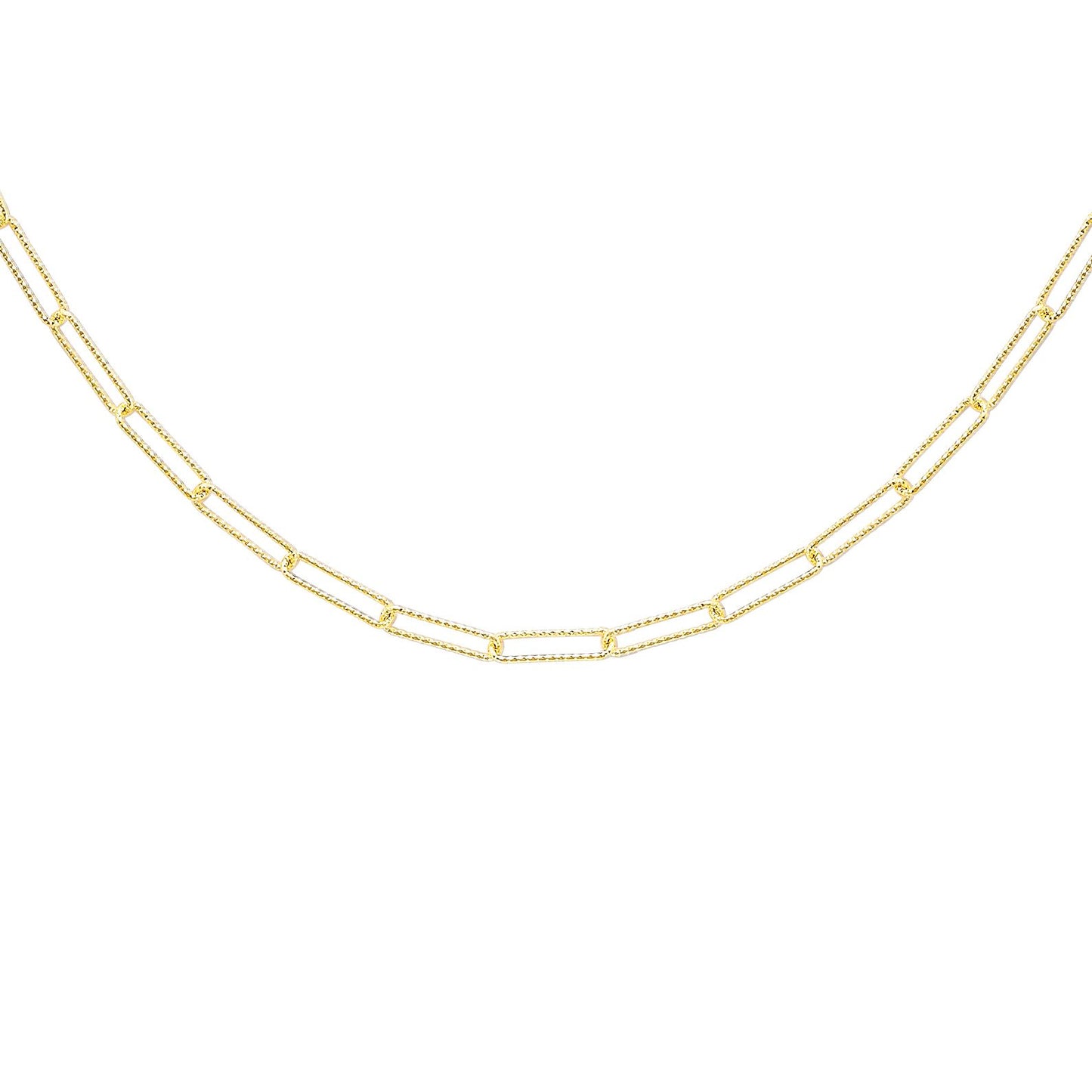 9ct Gold  Diamond-cut Hammered Paperclip Chain Necklace 2mm 18" - CANR02041-18