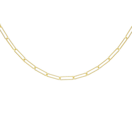 9ct Gold  Diamond-cut Hammered Paperclip Chain Necklace 2mm 18" - CANR02041-18