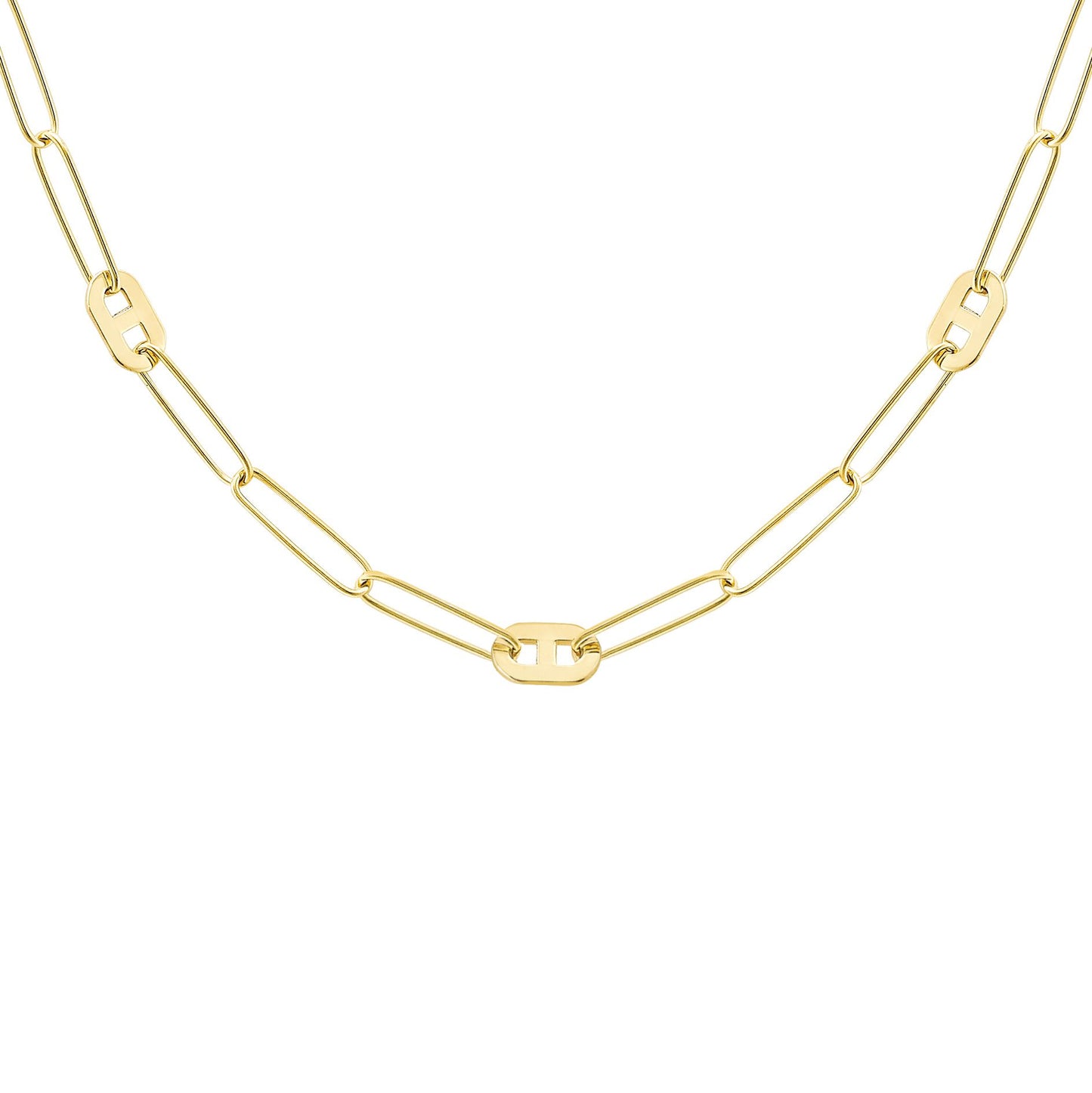 9ct Gold  Oval Paperclip Medallion Anchor Station Necklace 18" - CANR02044-18