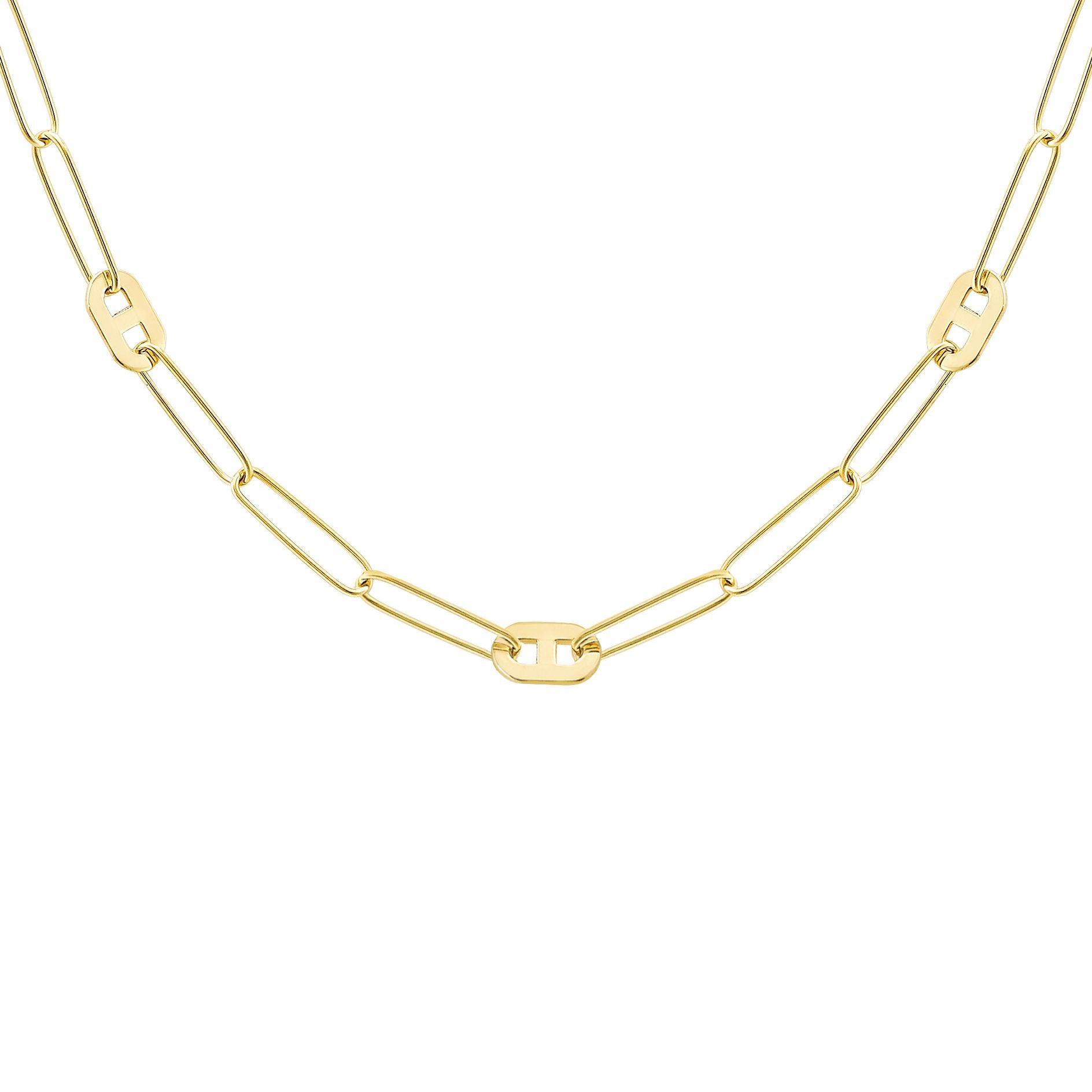 9ct Gold  Oval Paperclip Medallion Anchor Station Necklace 18" - CANR02044-18