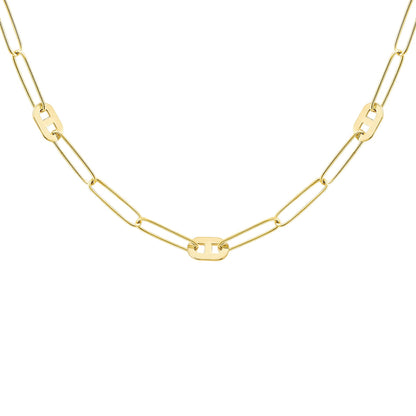 9ct Gold  Oval Paperclip Medallion Anchor Station Necklace 18" - CANR02044-18