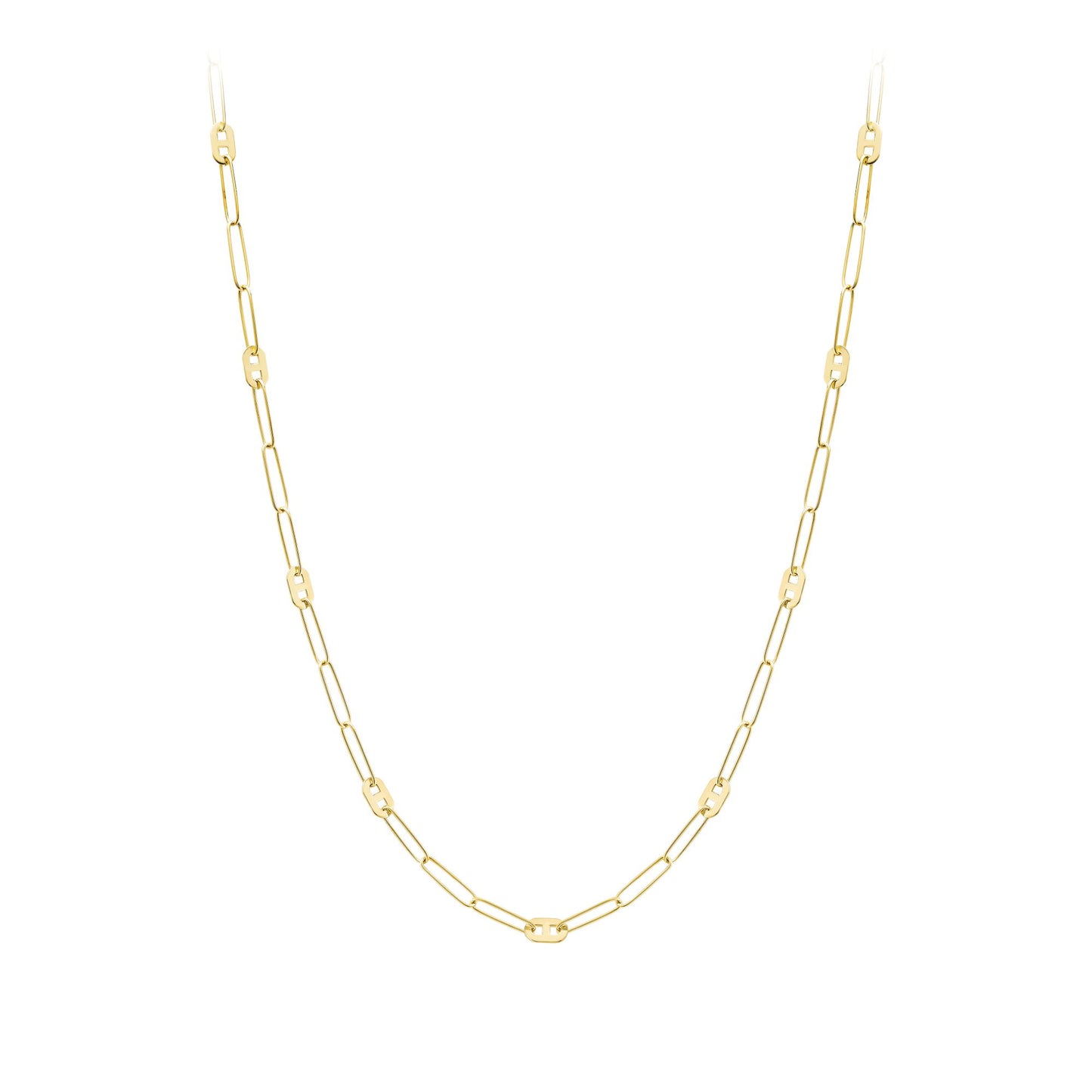 9ct Gold  Oval Paperclip Medallion Anchor Station Necklace 18" - CANR02044-18