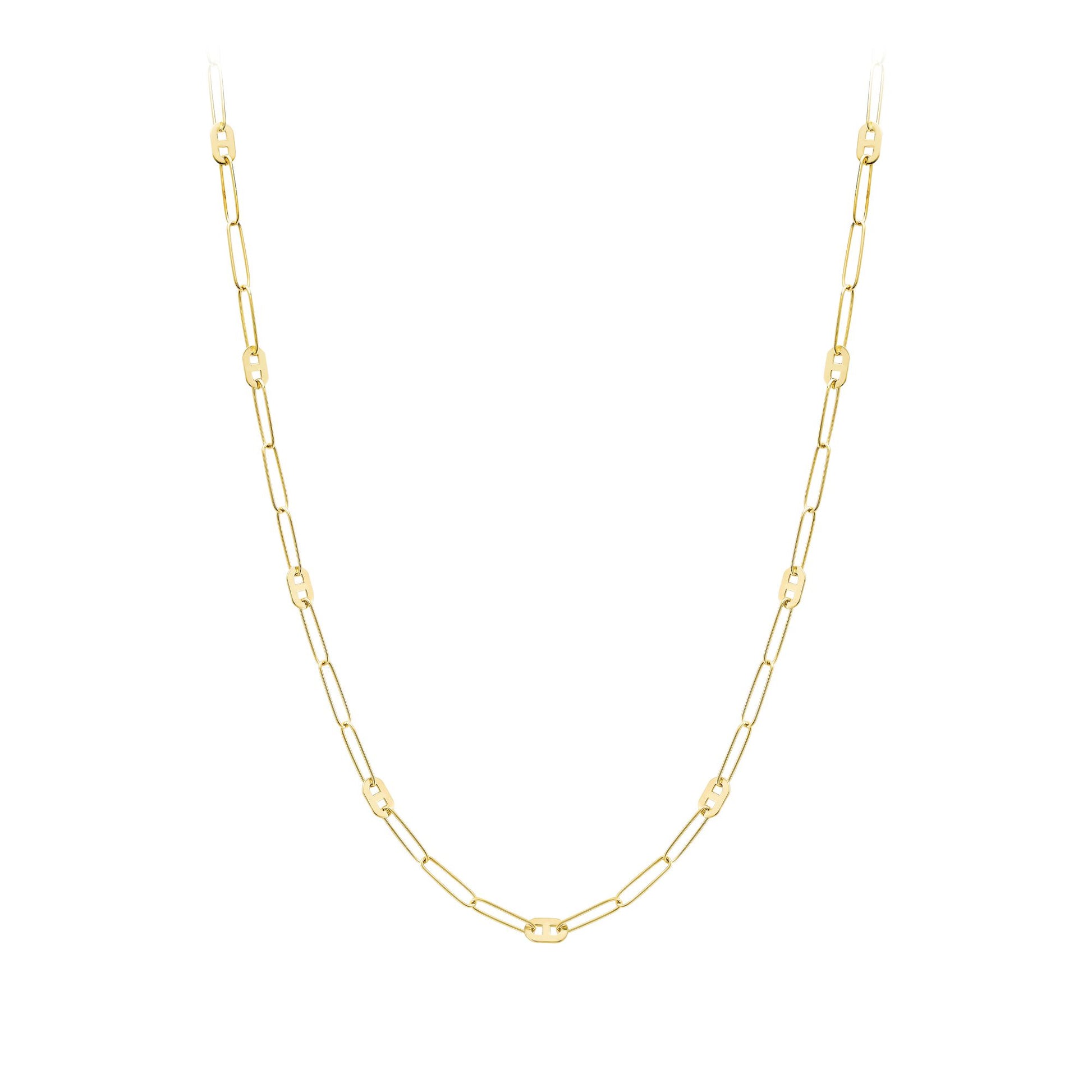 9ct Gold  Oval Paperclip Medallion Anchor Station Necklace 18" - CANR02044-18