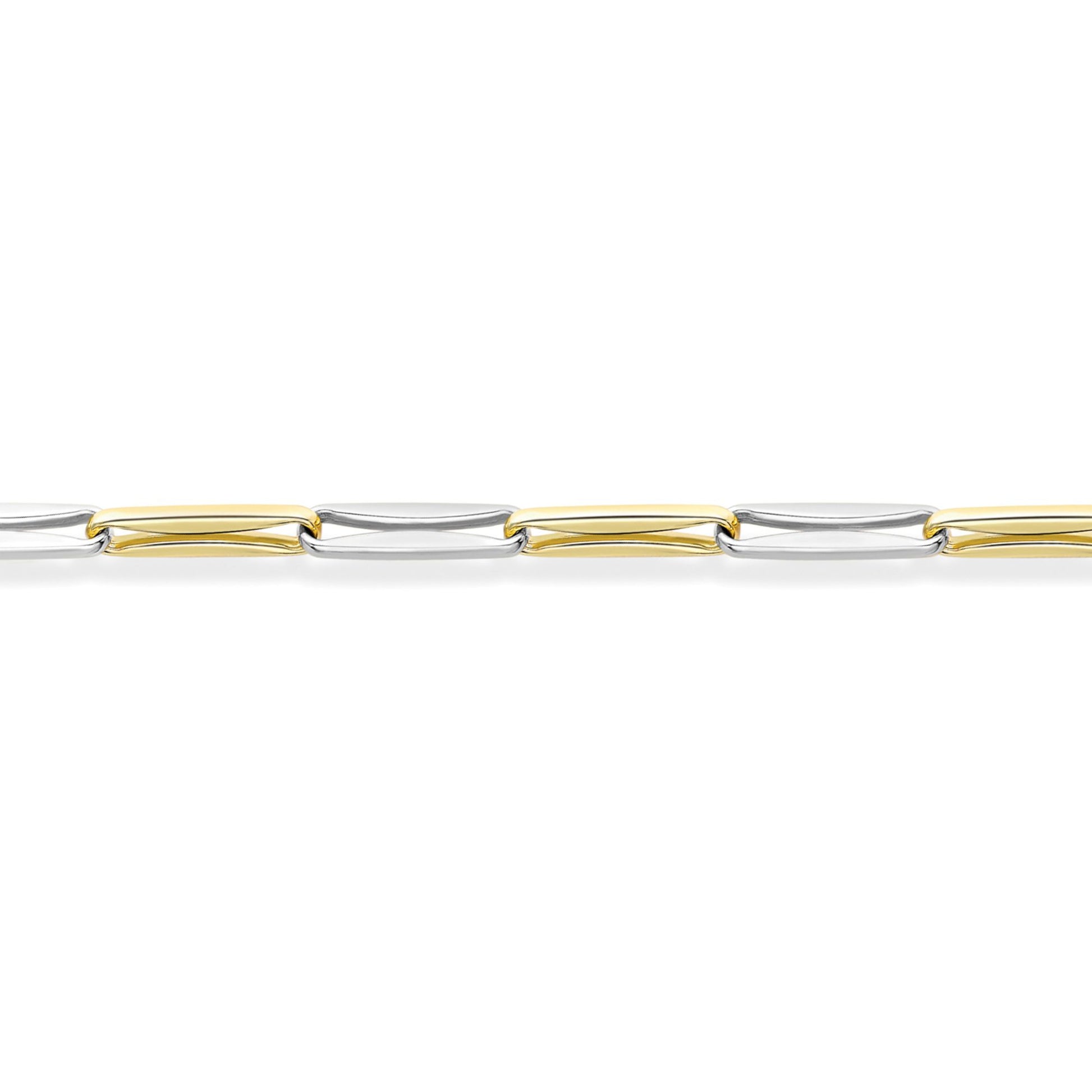 9ct 2-Colour Gold  Stretched Pinched Rectangular Bracelet 4mm 7.5" - CANR02046-07