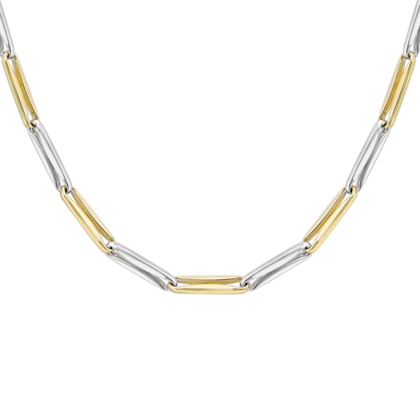 9ct 2-Colour Gold  Pinched Rectangular Chain Necklace 4mm 18" - CANR02046-18