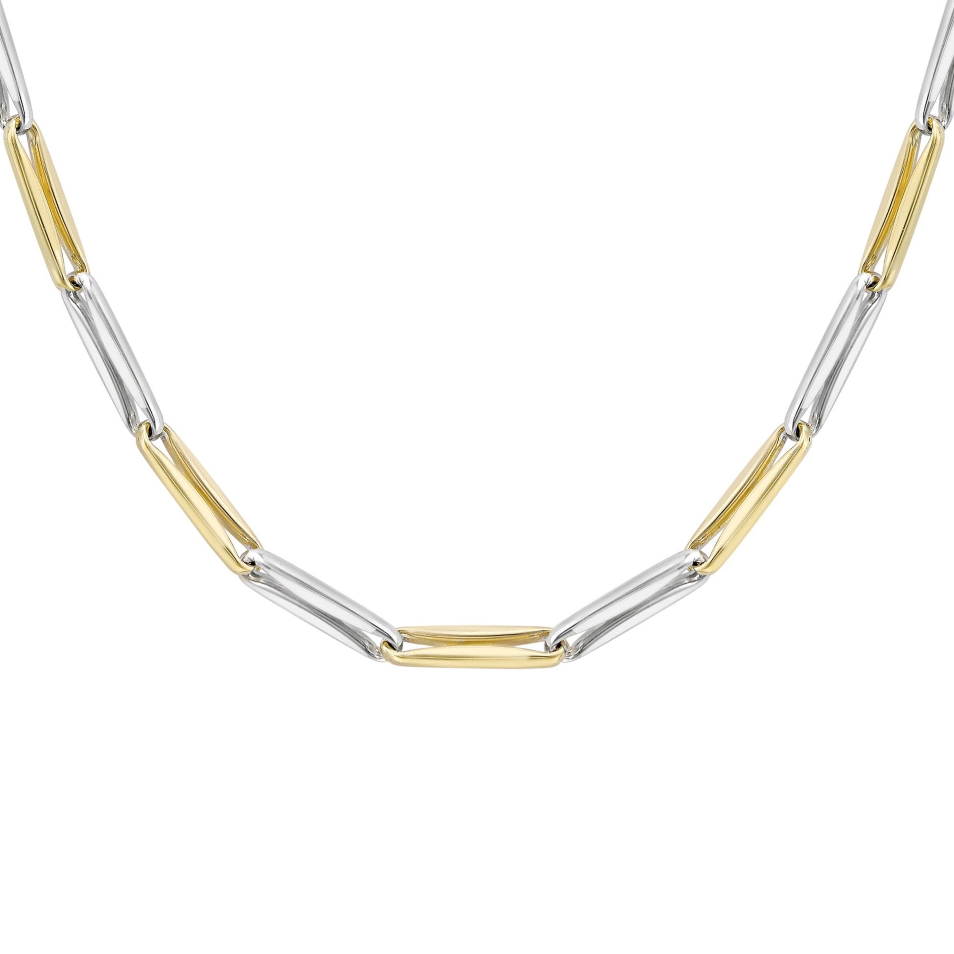 9ct 2-Colour Gold  Pinched Rectangular Chain Necklace 4mm 18" - CANR02046-18