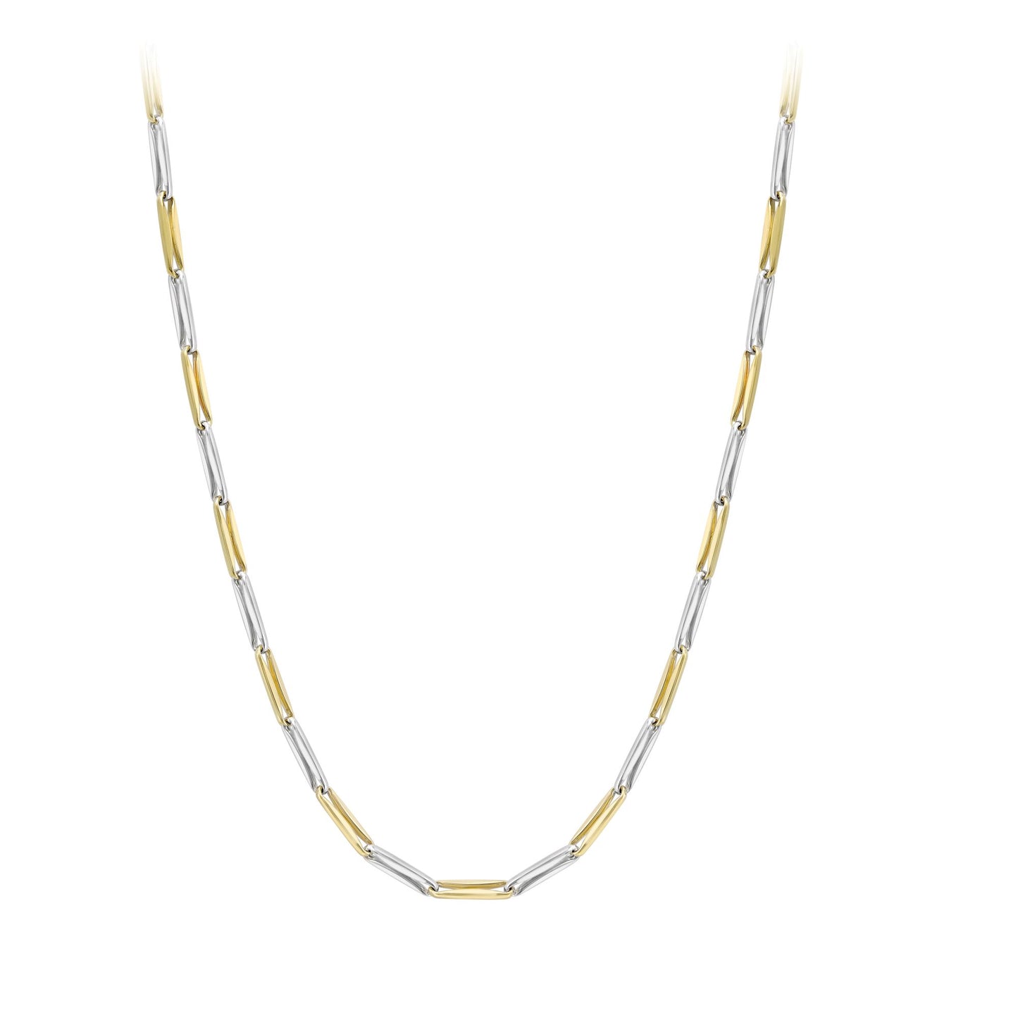 9ct 2-Colour Gold  Pinched Rectangular Chain Necklace 4mm 18" - CANR02046-18