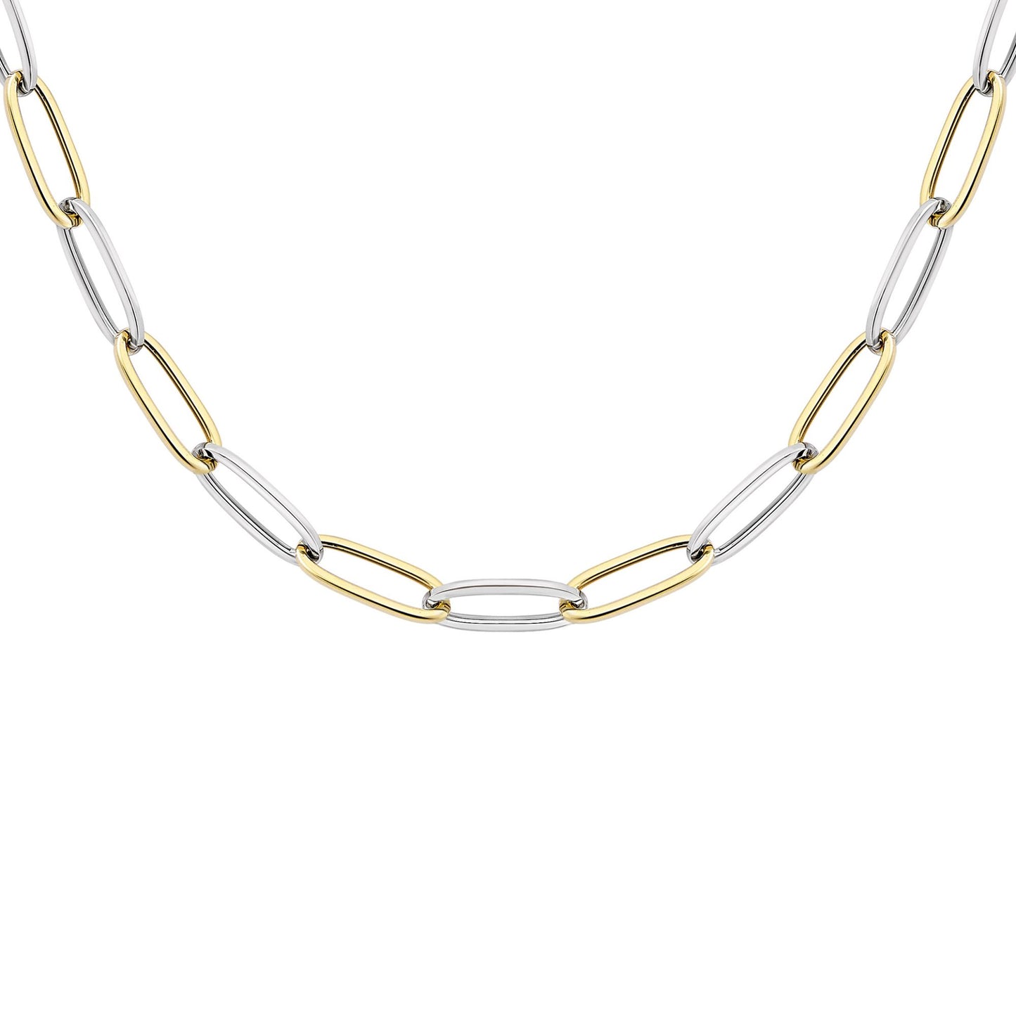 9ct 2-Colour Gold  Rectangular Tube Oval Chain Necklace 5mm 18" - CANR02048-18