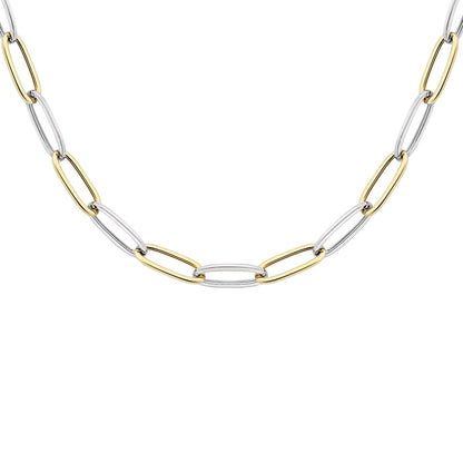 9ct 2-Colour Gold  Rectangular Tube Oval Chain Necklace 5mm 18" - CANR02048-18
