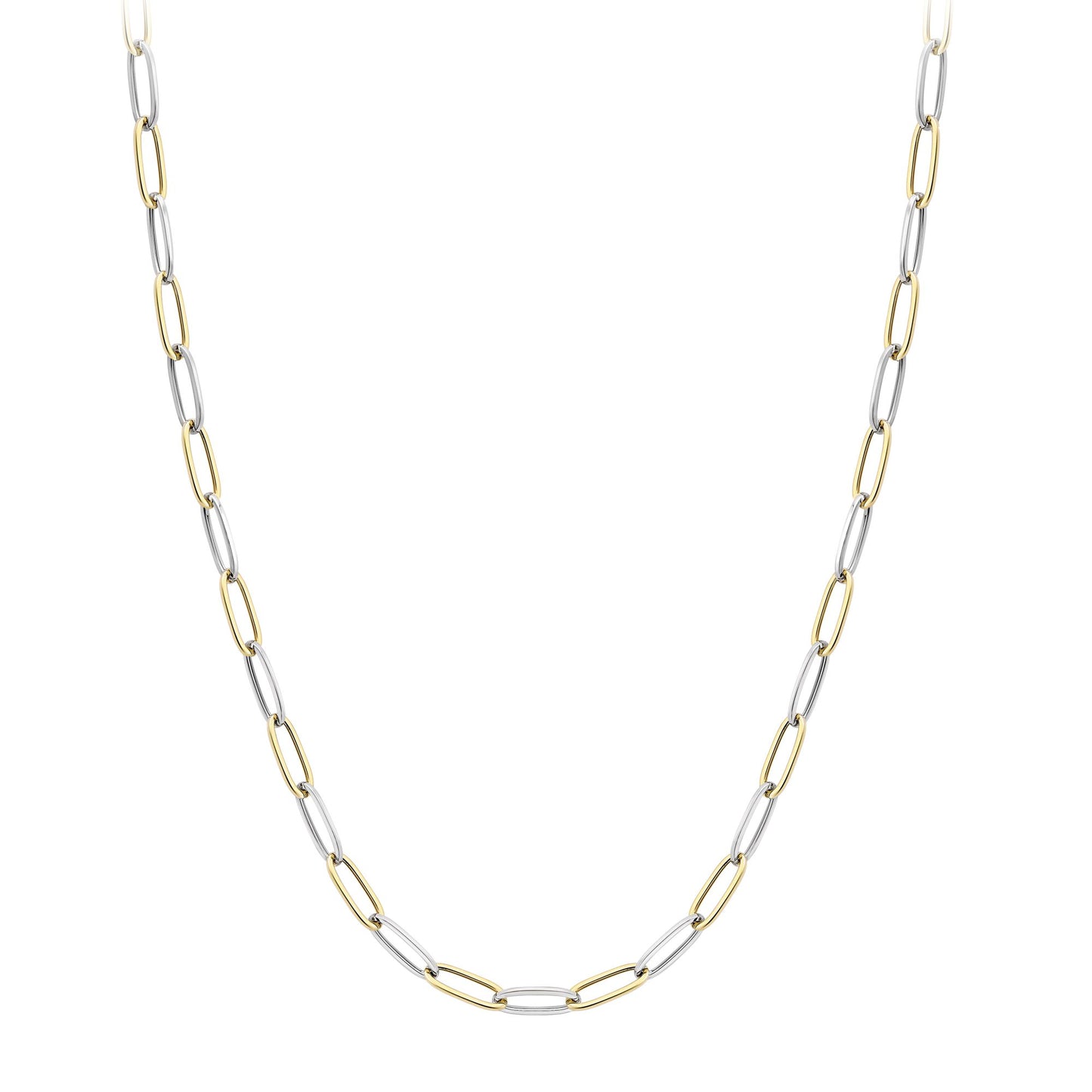 9ct 2-Colour Gold  Rectangular Tube Oval Chain Necklace 5mm 18" - CANR02048-18