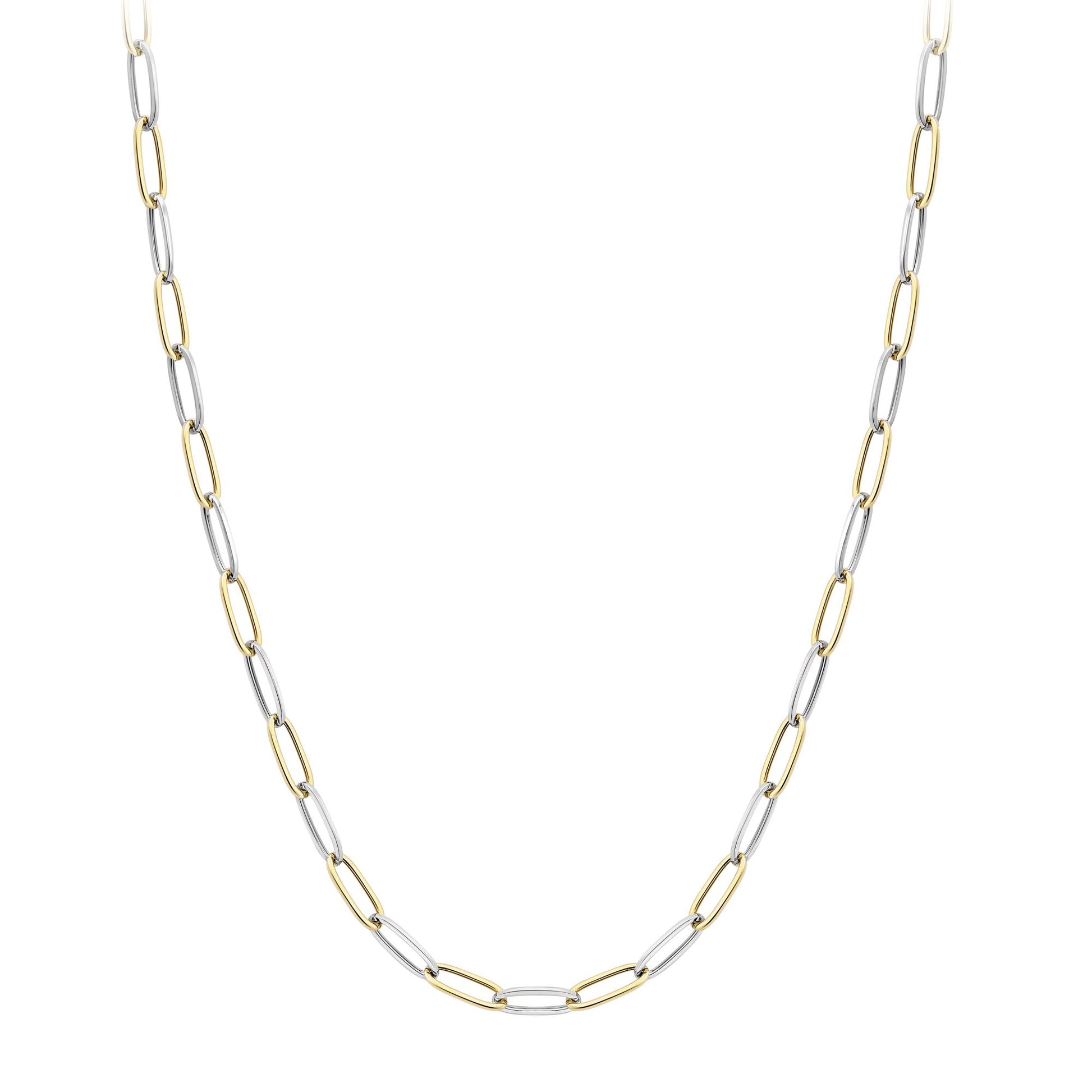 9ct 2-Colour Gold  Rectangular Tube Oval Chain Necklace 5mm 18" - CANR02048-18