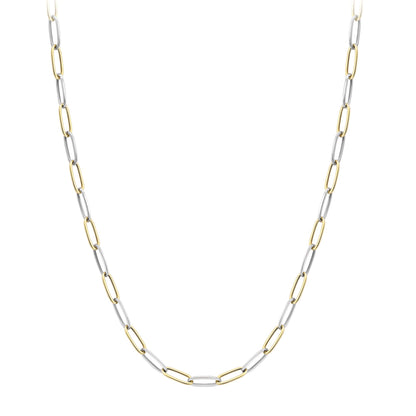 9ct 2-Colour Gold  Rectangular Tube Oval Chain Necklace 5mm 18" - CANR02048-18