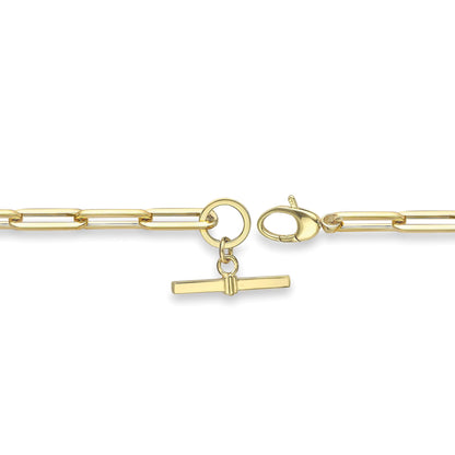 9ct Gold  Rectangular Tube Oval Paperclip T-Bar Bracelet 4mm 7.25" - CANR02049-07