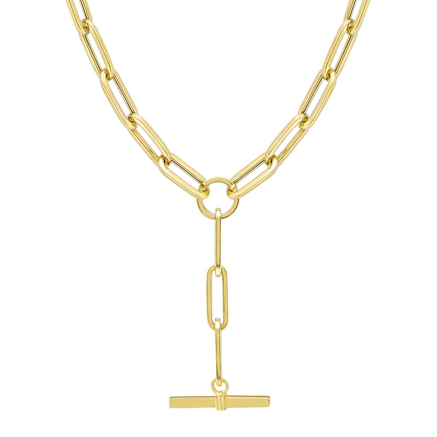 9ct Gold  Rectangular Tube Oval Paperclip T-Bar Y Necklace 4mm 18" - CANR02049-18