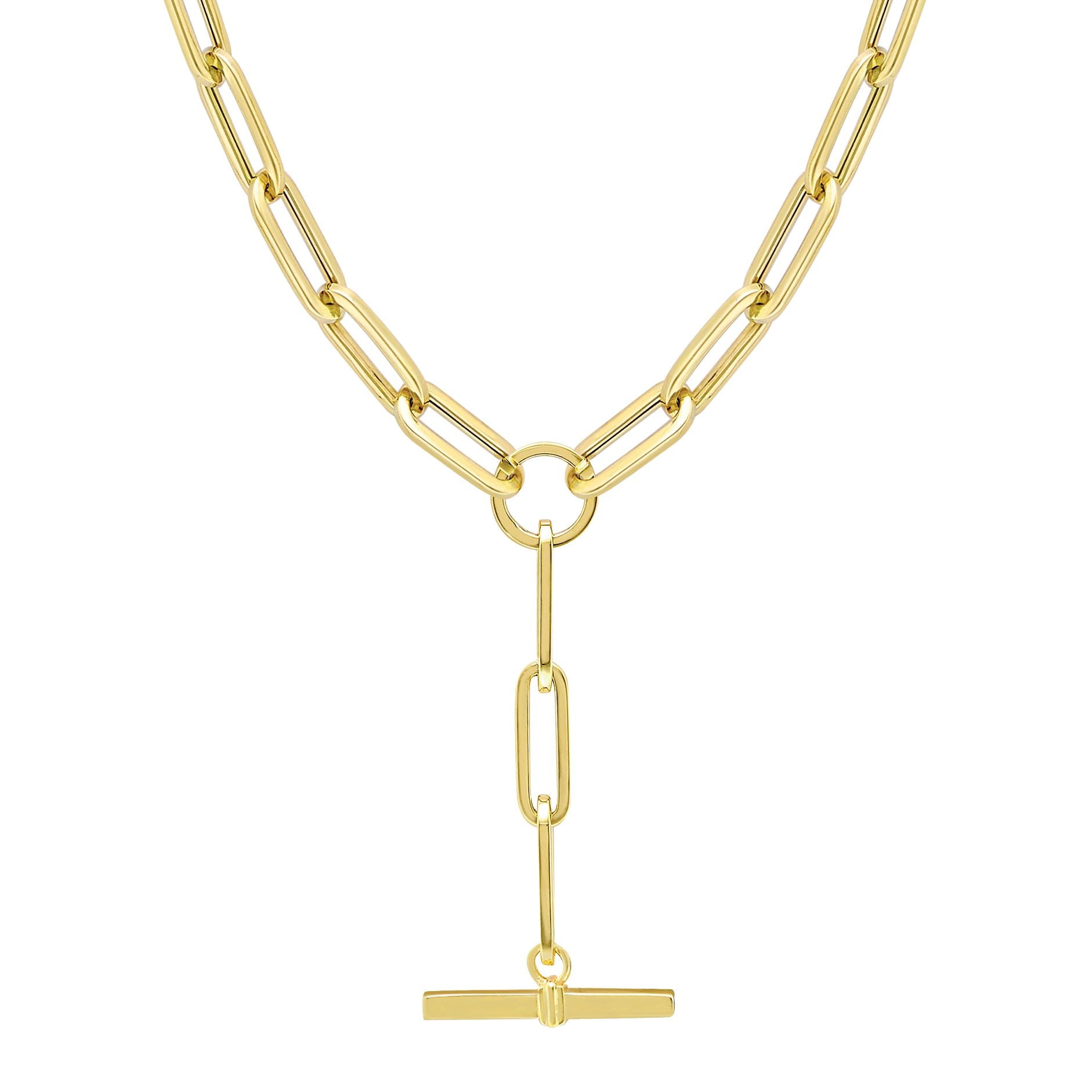 9ct Gold  Rectangular Tube Oval Paperclip T-Bar Y Necklace 4mm 18" - CANR02049-18