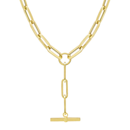 9ct Gold  Rectangular Tube Oval Paperclip T-Bar Y Necklace 4mm 18" - CANR02049-18