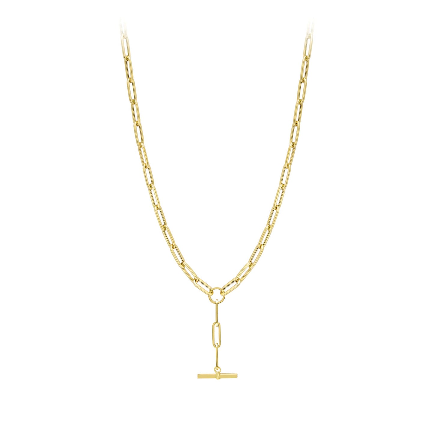 9ct Gold  Rectangular Tube Oval Paperclip T-Bar Y Necklace 4mm 18" - CANR02049-18