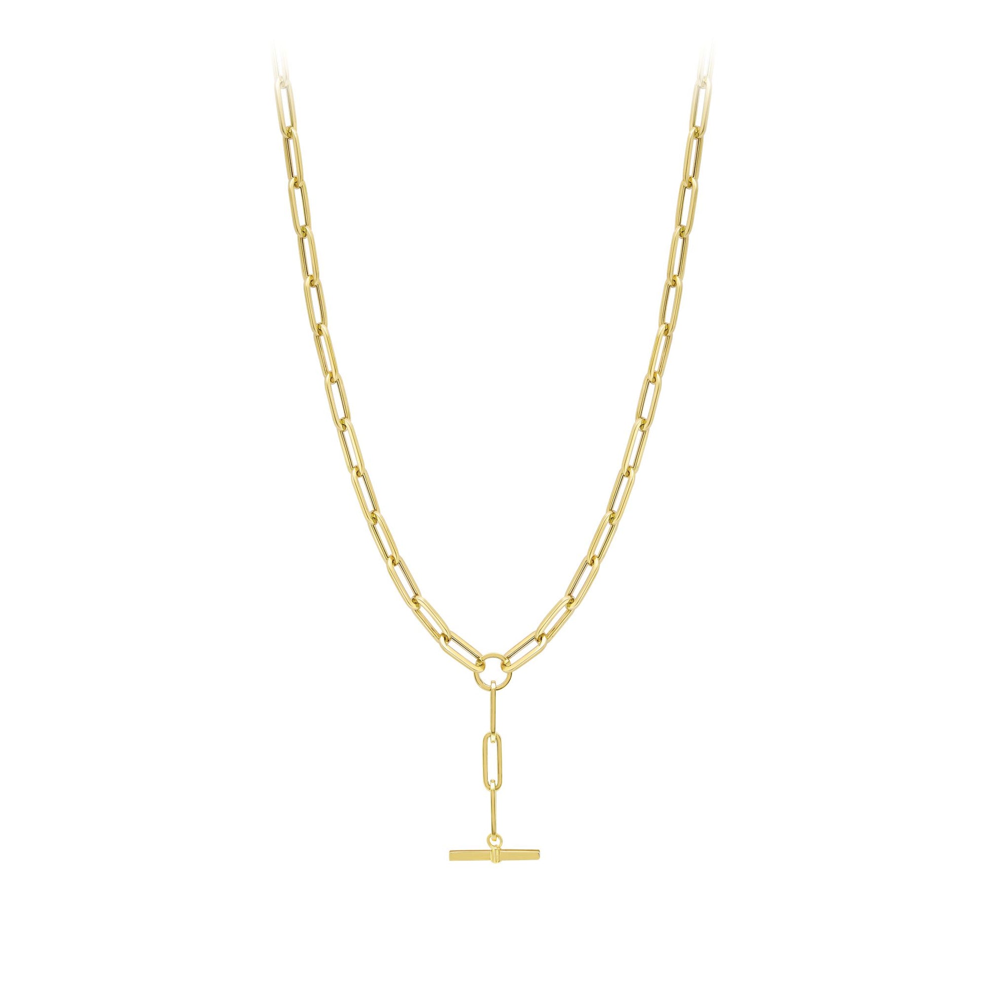 9ct Gold  Rectangular Tube Oval Paperclip T-Bar Y Necklace 4mm 18" - CANR02049-18