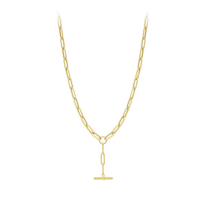 9ct Gold  Rectangular Tube Oval Paperclip T-Bar Y Necklace 4mm 18" - CANR02049-18