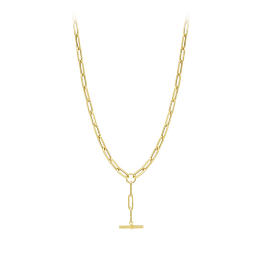 9ct Gold  Rectangular Tube Oval Paperclip T-Bar Y Necklace 4mm 18" - CANR02049-18