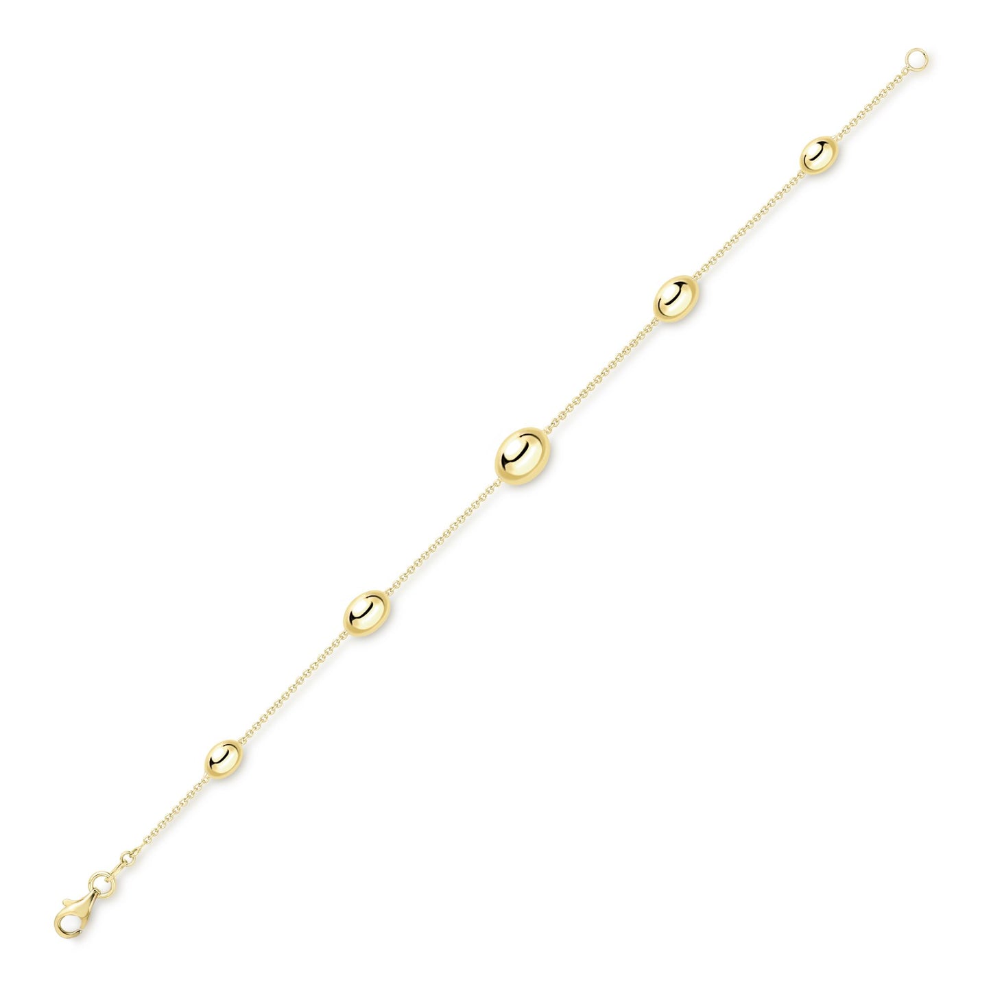 9ct Gold  Oval Bead Lozenge Station Bracelet 0.3mm 7.5"/19cm - CANR02051-07