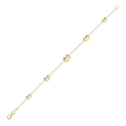 9ct Gold  Oval Bead Lozenge Station Bracelet 0.3mm 7.5"/19cm - CANR02051-07