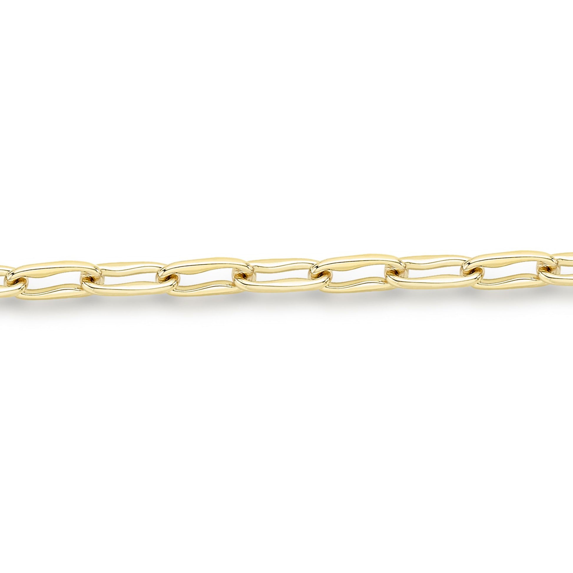 9ct Gold  Stretched Wavy Pinched Oval Link Bracelet 4mm 7.5"/19cm - CANR02054-07